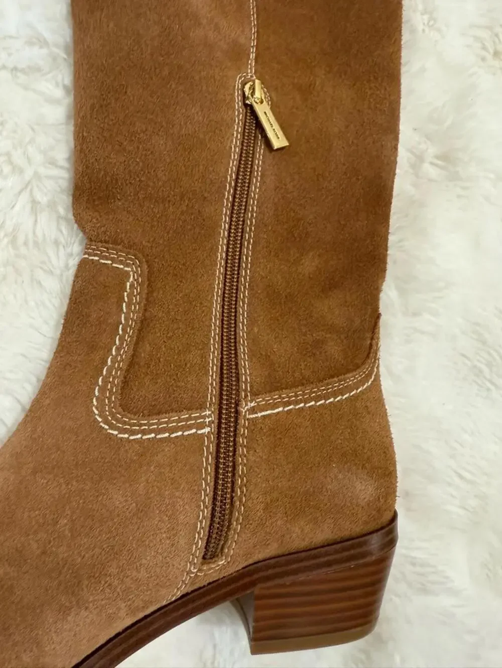 NIB MICHAEL KORS Knee High Boho Western Cowgirl Suede Tan Riding Boots SZ 9.5